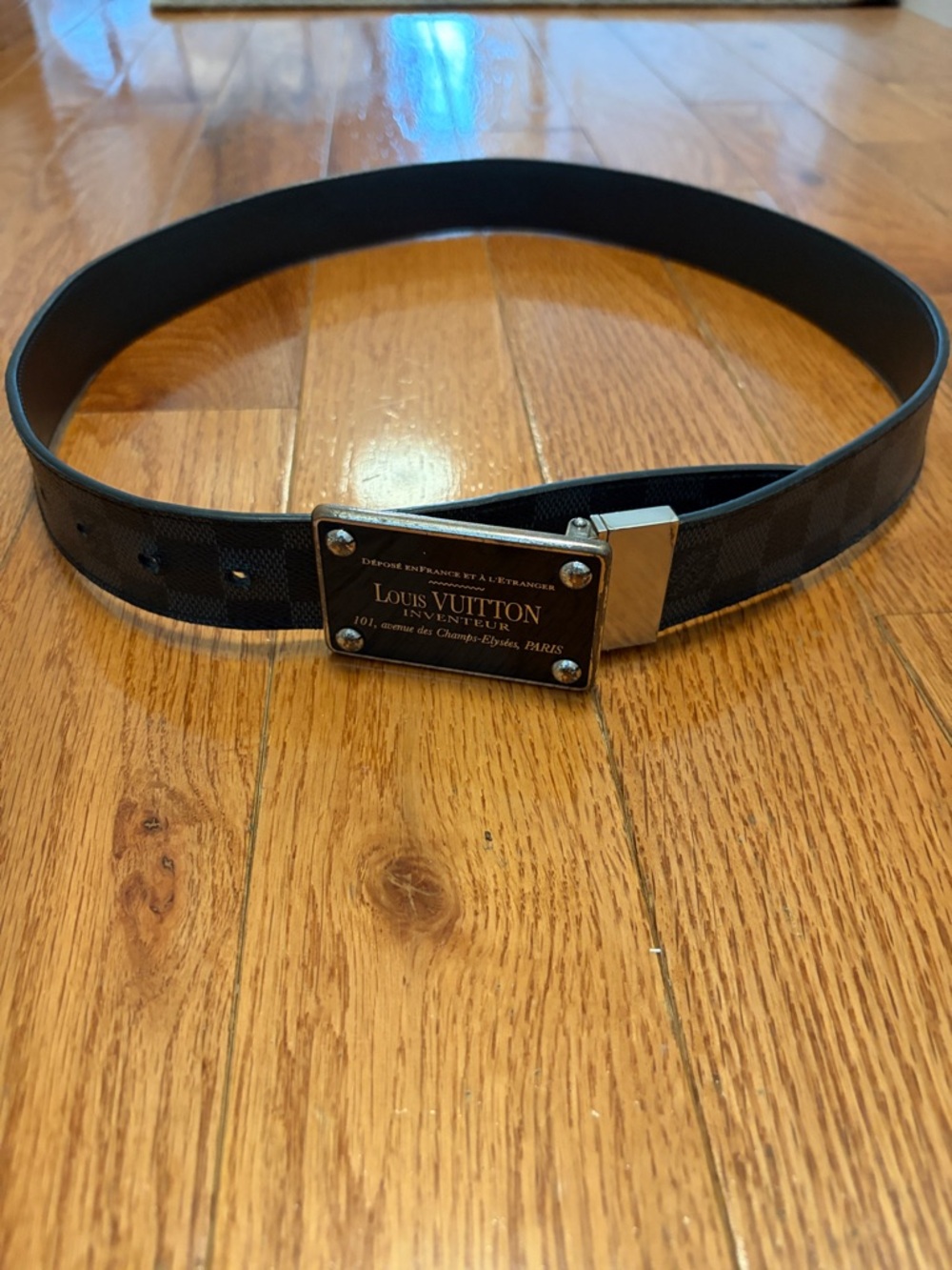 Louis Vuitton Black and Gray Damier Canvas Men's Plaque Belt